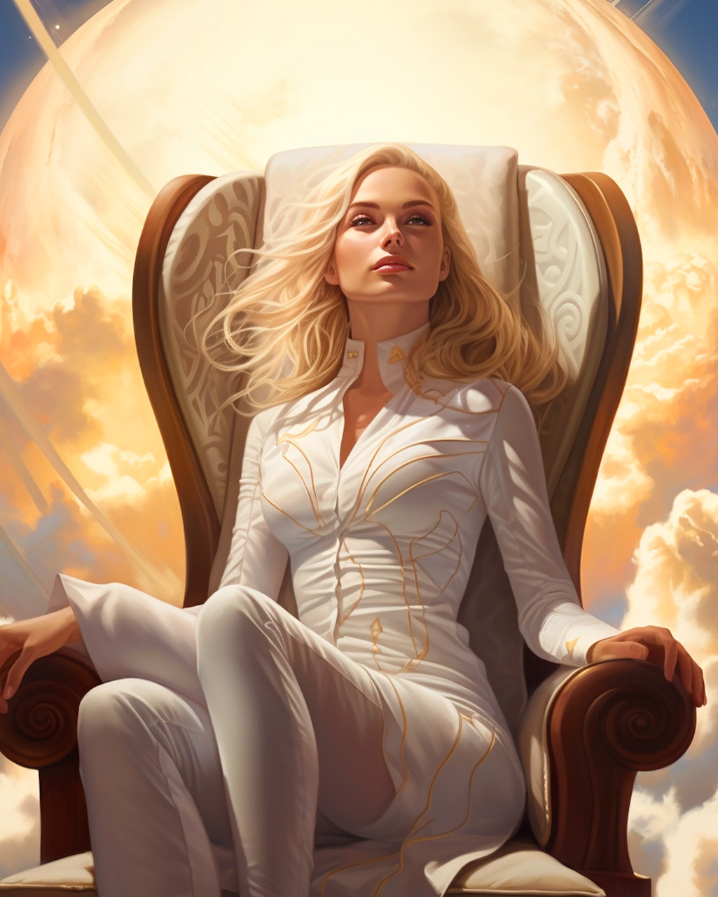 AI-generated photo of a woman on a chair